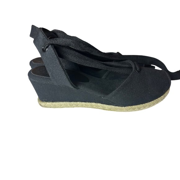 J. Jill Black Canvas Espadrille Wedge Summer Sandals Women’s 10 Beachy Boho - Picture 2 of 8